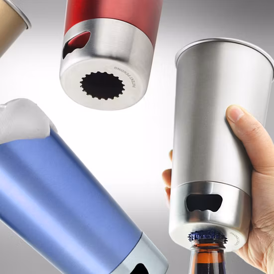 Einwandiger Becher mit Bieröffner, Metallbecher, Edelstahl-Bierkrug, Reisebecher, Campingbecher, Partybecher, Outdoor-Becher, Werbegeschenkbecher